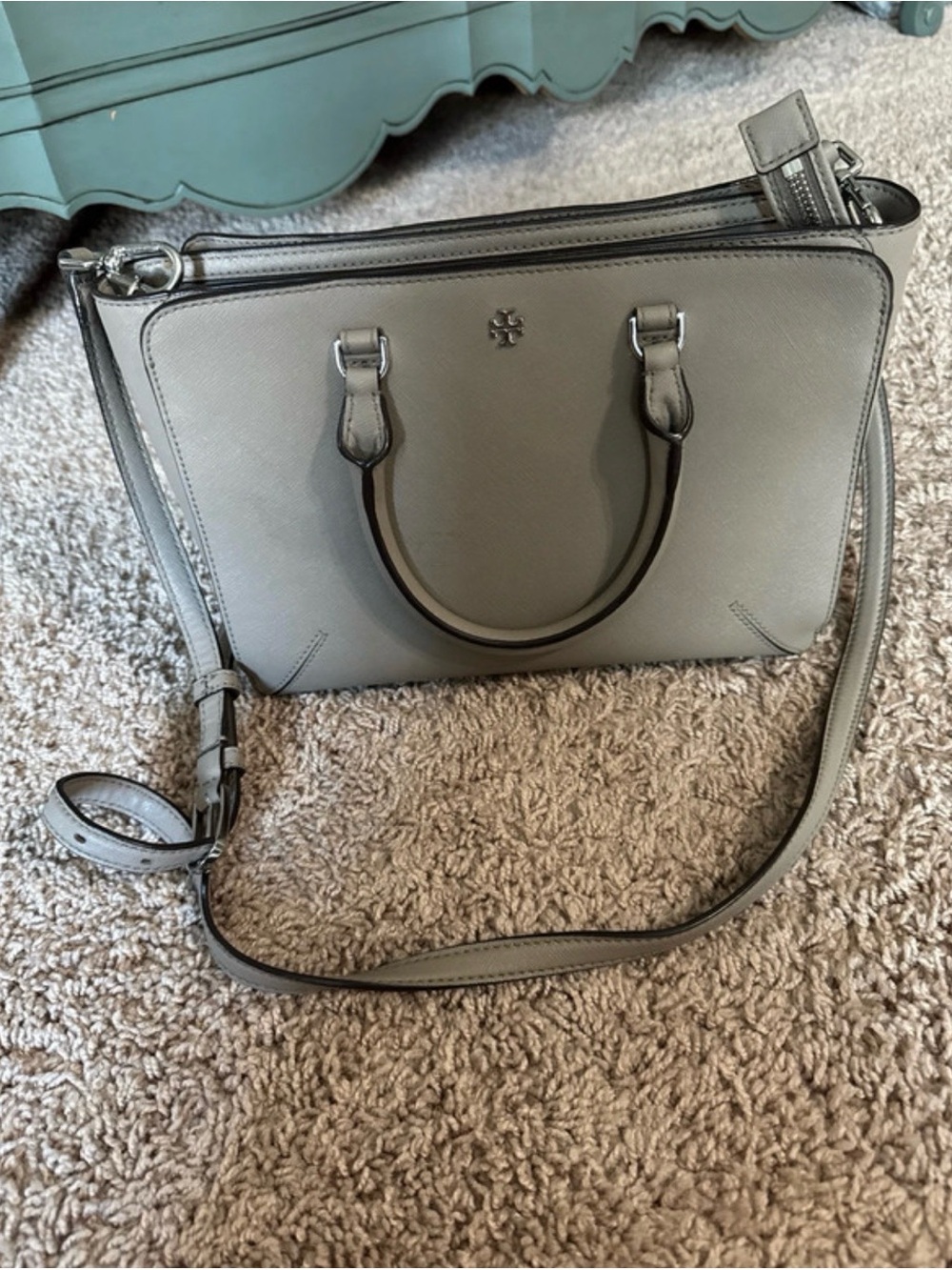 Tory Burch Gray Saffiano Crossbody Satchel